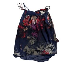 Navy Floral Sleeveless Chiffon Tank